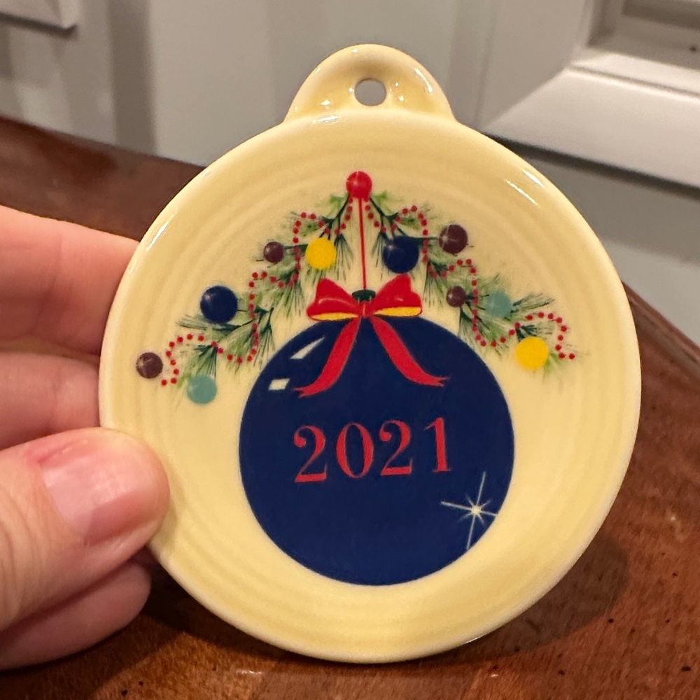 Festive Fiesta 2021 cream and Blue Holiday Ornament